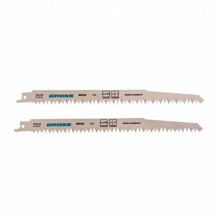 Полотна по дереву для сабельной пилы 4052 - S1531L, 210 x 5-6,5 мм, фигурный рез, 2 шт. Gross