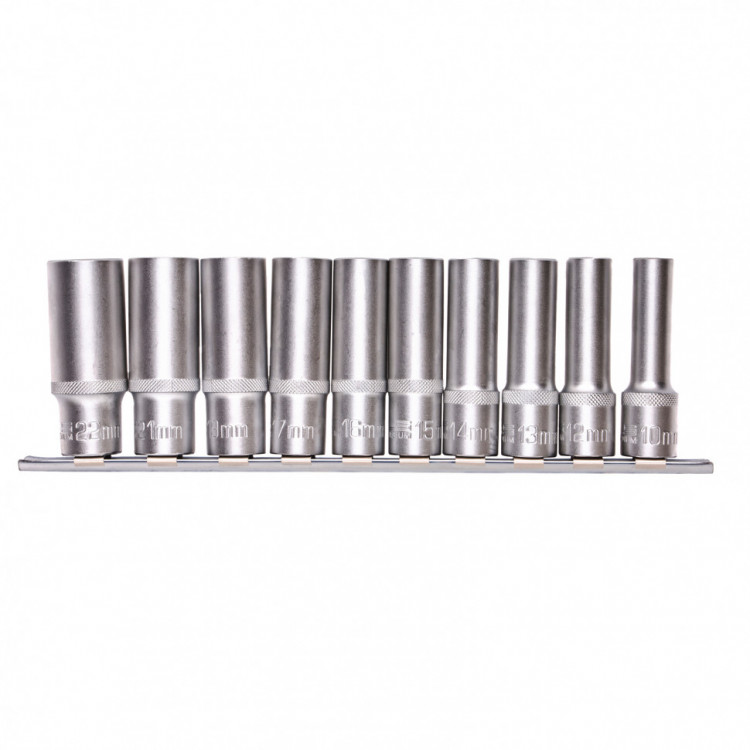 Набор удлиненных торцевых головок 1/2&quot;, шестигранные, CrV, 10 шт., 10-22 мм Stels