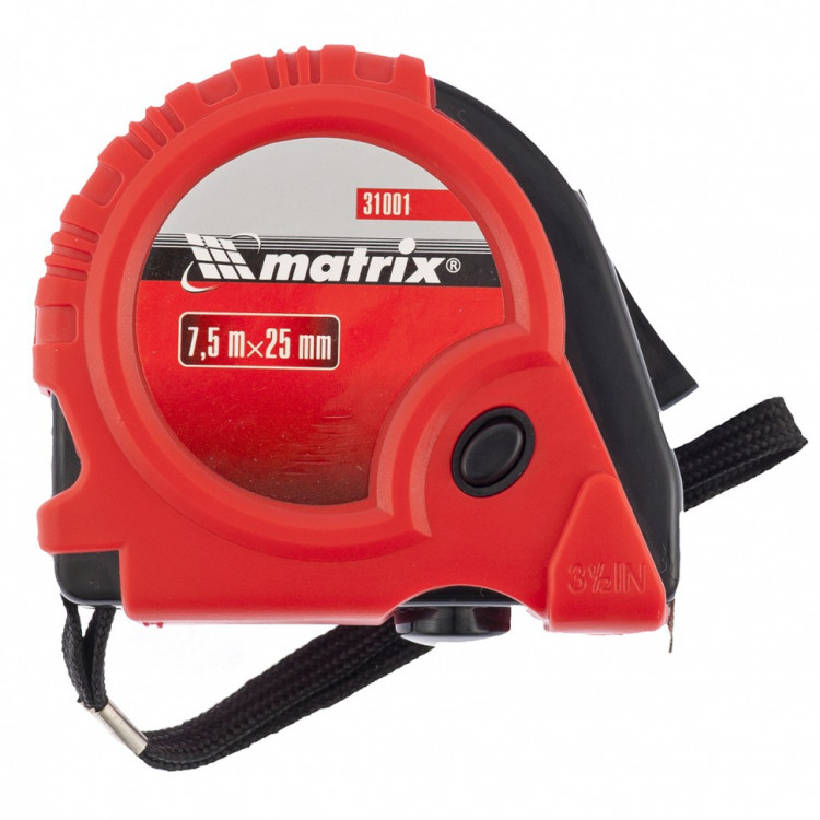 Рулетка Rubber, 7,5 м х 25 мм, обрезиненный корпус Matrix