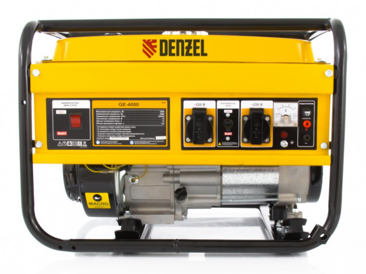 Генератор бензиновый GE 4000, 3,5 кВт, 220 В/50 Гц, 15 л, ручной старт Denzel