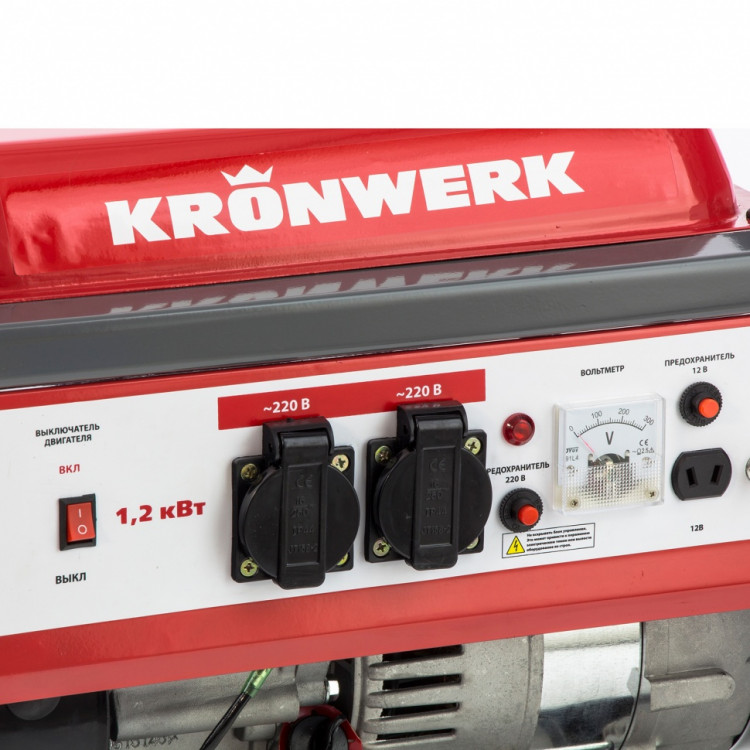 Генератор бензиновый LK 1500, 1.2 кВт, 230 В, бак 6 л, ручной старт Kronwerk