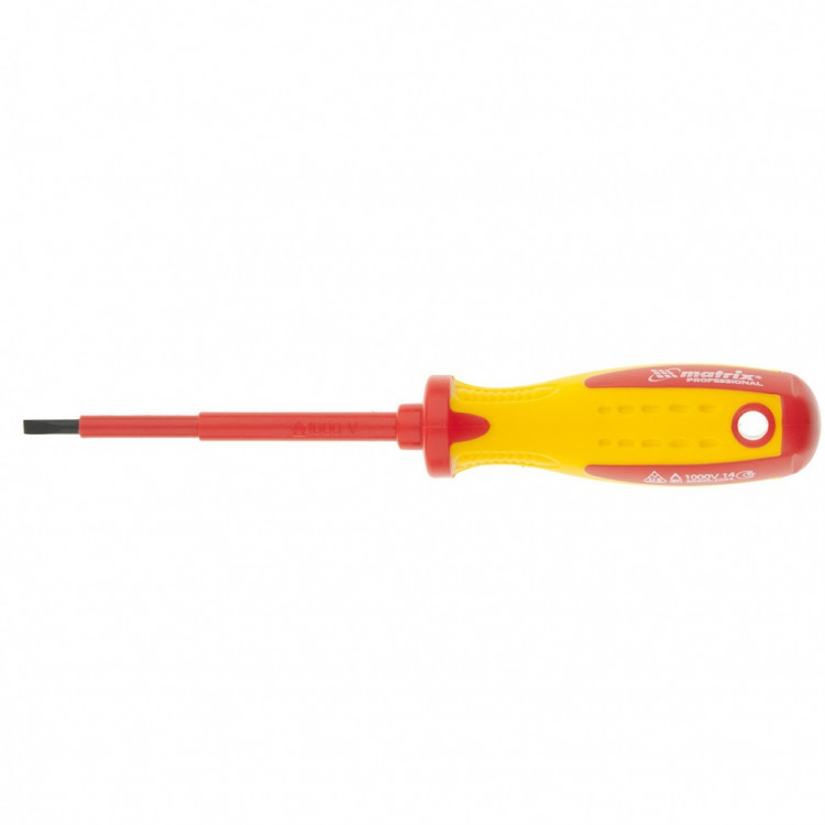 Отвертка Insulated, SL4 x 100 мм, CrMo, до 1000 В, двухкомпонентная рукоятка Matrix Professional