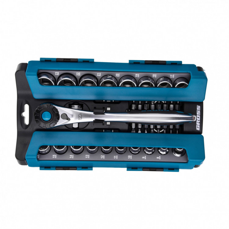 Набор торцевых головок, трещотка 120 зубьев, 36 предметов, 1/2&quot;, 3/8”, CrV Gross