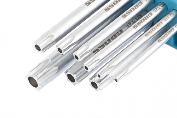 Набор ключей имбусовых TORX-TT, 9 шт: T10-T50, удлиненные, S2, сатинированные Gross