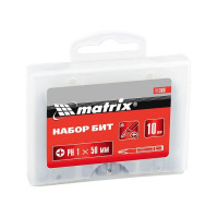 Набор бит PH2 x 50 мм, сталь 45Х, 10 шт, пластиковый бокс Matrix
