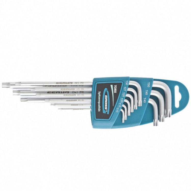 Набор ключей имбусовых TORX-TT, 9 шт: T10-T50, экстра-длинные, S2, сатинированные Gross